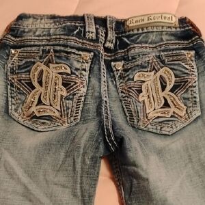 Rock Revival Blue Boot Cut Jeans with Star Stitching